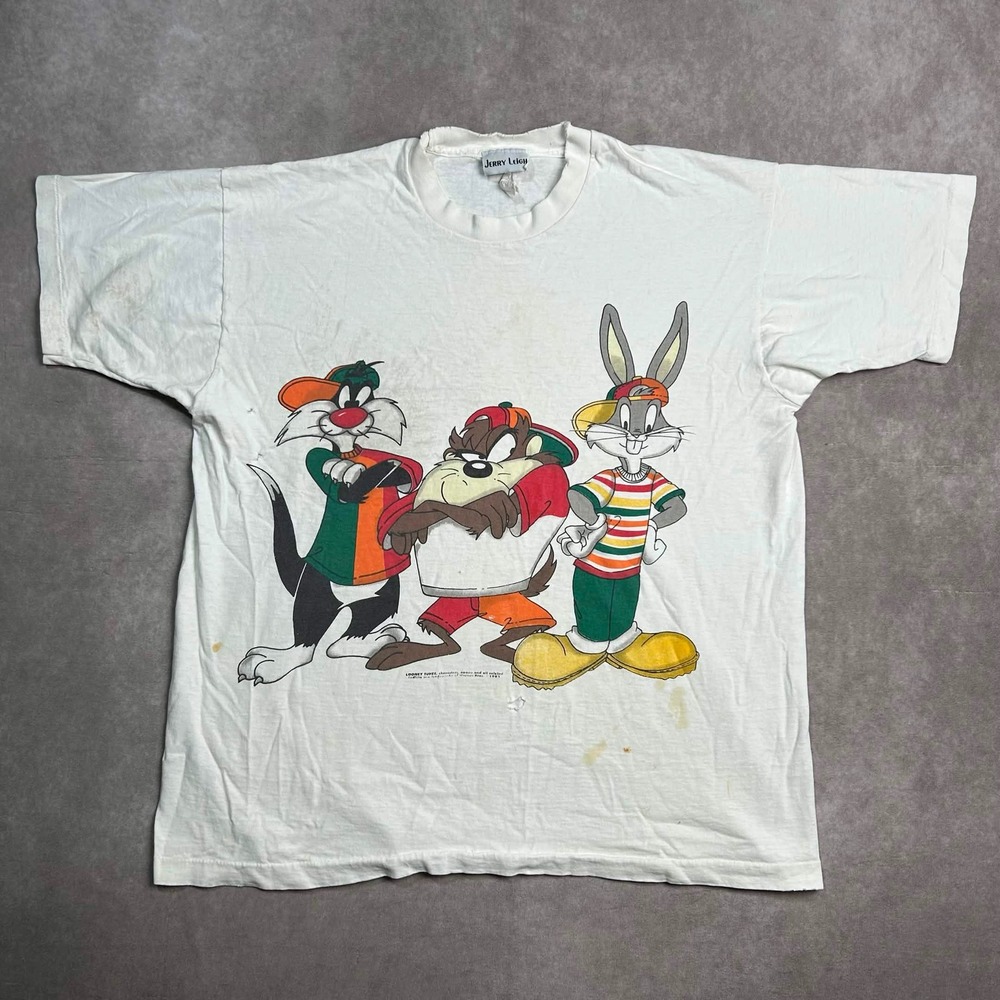 Vintage 1993 Looney Tunes Jerry Leigh T-Shirt White Bugs Bunny Taz Sylvester XL